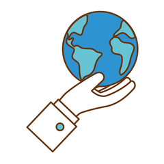 hand lifting world planet earth icon vector illustration design