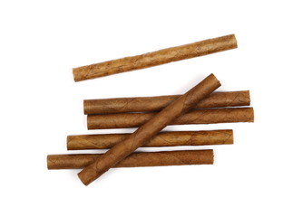 Cigarillos isolated on white background, top view