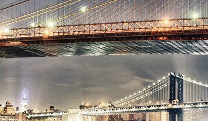 The Manhattan Bridge in New York City at sunset, USA
