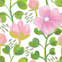 Bright floral seamless design with pink flowers