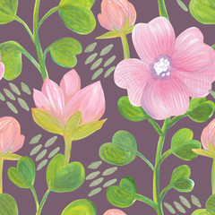 Bright floral seamless design with pink flowers
