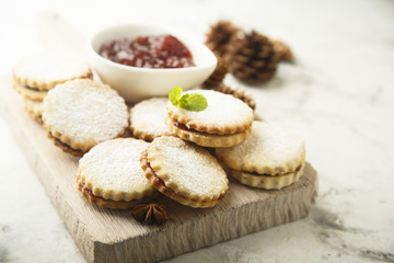 Jam filled sandwich cookies