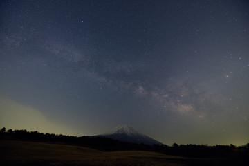 富士山に架かる銀河