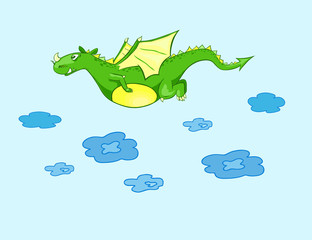 Green fly Dragon. Dinosaur in the sky.