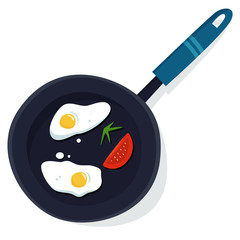 Pan with eggs and tomatoes.