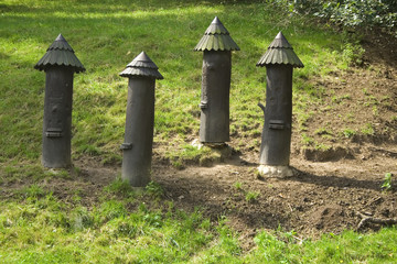 Small castle towers wood carvings.