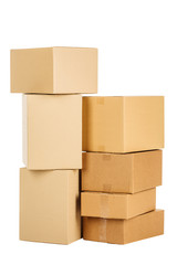 Pile of cardboard boxes on a white background