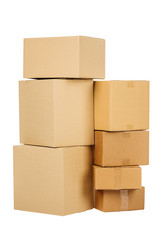 Pile of cardboard boxes on a white background