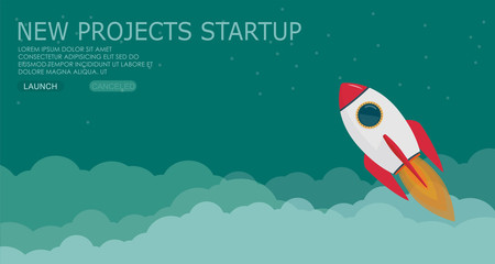  rocket  clouds business startup banner vector illustration background EPS10.
