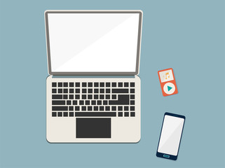 Laptop cell phone Music Player icon vector illustration background EPS10.