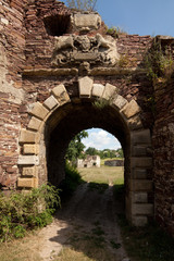Fototapeta na wymiar Gate of castle ruins in Pidzamochok, Ternopil region,Ukraine