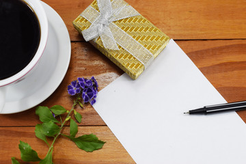 morning black coffee with cheerful smiling cookies, and with a place for congratulations