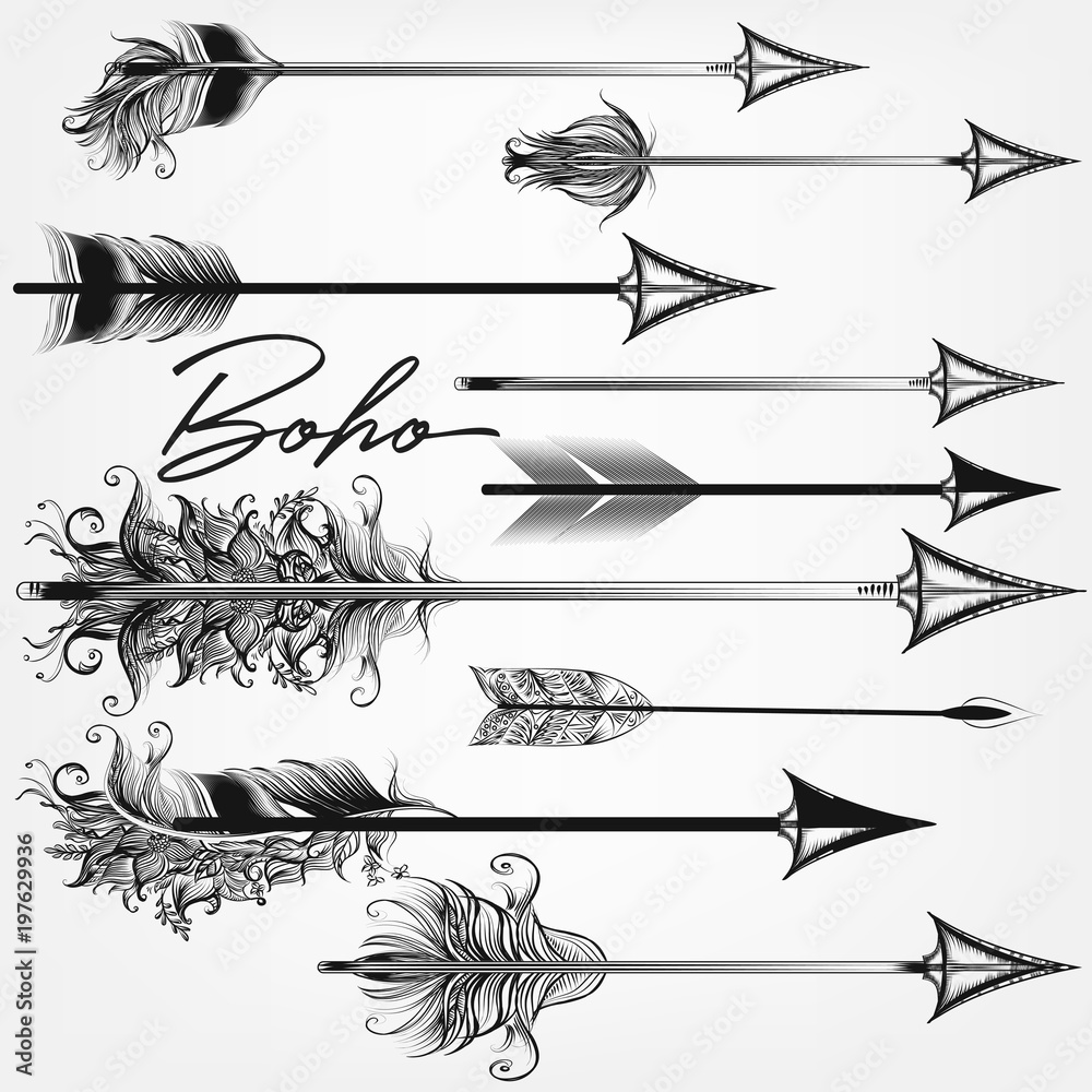 Aufkleber collection of vector boho arrows in bohemian swirl tribal style