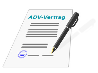 Signature ADV Formular, Datenschutz, isoliert, weißer Hintergrund mit Stift, Kugelschreiber, Fueller