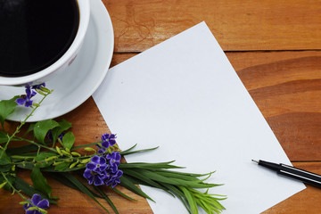 morning black coffee with cheerful smiling cookies, and with a place for congratulations