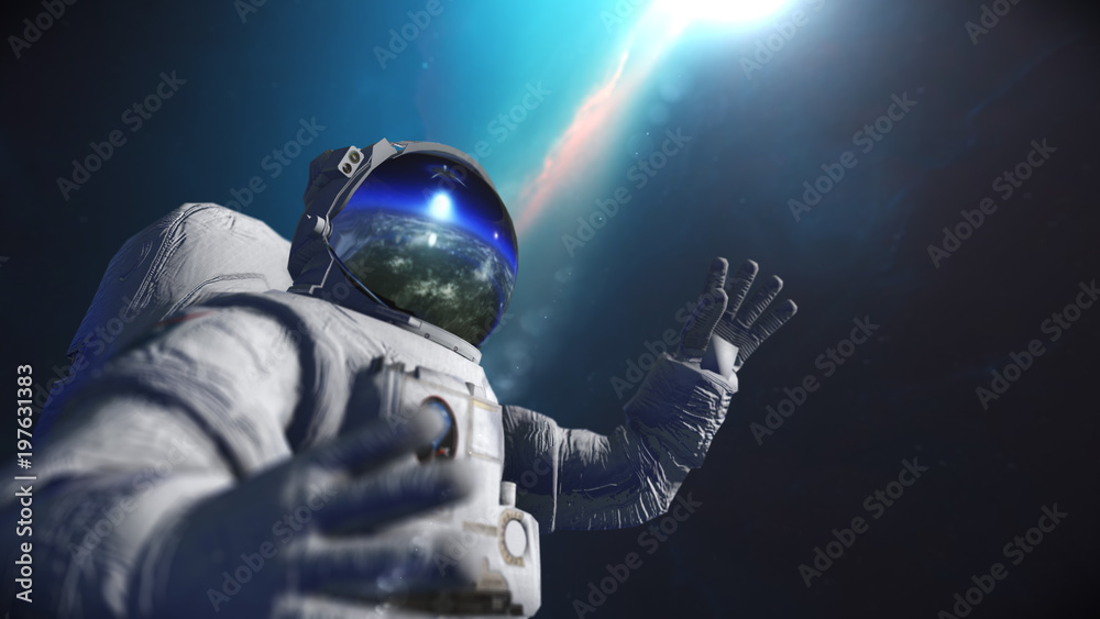 Wall mural astronaut in outer space against the backdrop of the planet earth. elements of this image furnished 