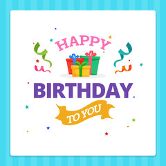 Happy Birthday Card Typography with Party Decoration Ornament.