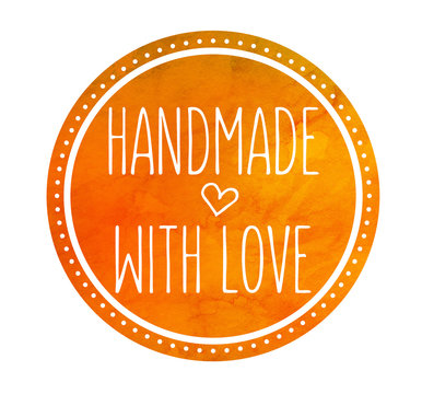 Handmade with Love in orangen Aquarellfarben 