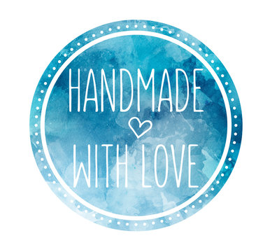 Handmade with Love in blauen Aquarellfarben