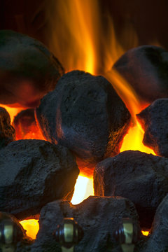 Domestic home gas heater imitating an open coal fireplace