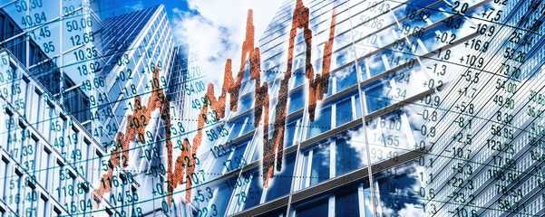 Wolkenkratzer und Finanzsymbolen