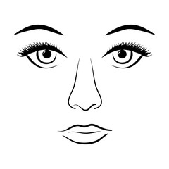 Black line painted woman face on white background