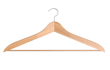 Front view of wooden clothes hanger isolated on white - 3D Rendering