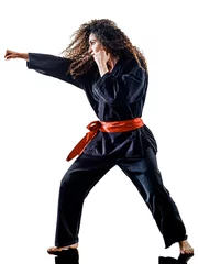 Foto op Plexiglas Vechtsport one caucasian woman practicing martial arts Kung Fu Pencak Silat in studio isolated on white background