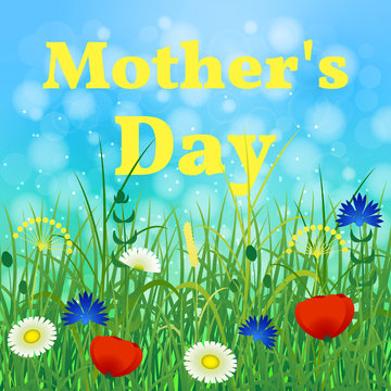 Happy Mothers Day. Background of a blooming meadow