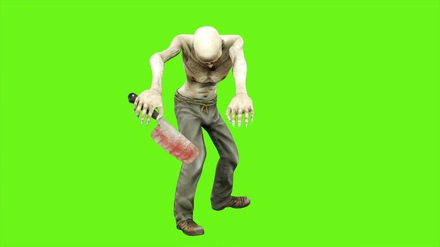 Walk a zombie - seperated on green screen. Loopable. 4k.