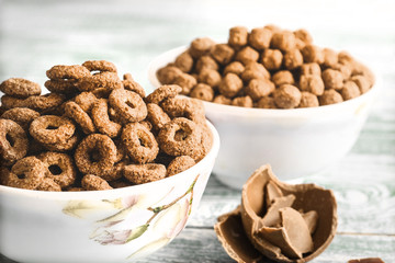 Corn chocolate balls. Delicious breakfast. Dessert.