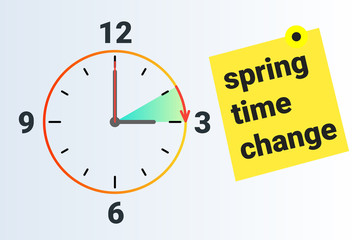 Spring Time forward. Summer clock change. Daylight saving time. Vector