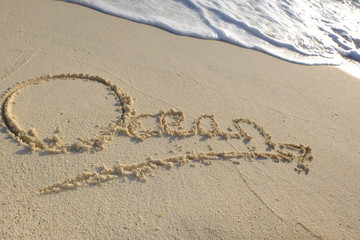 ocean ecris sur le sable