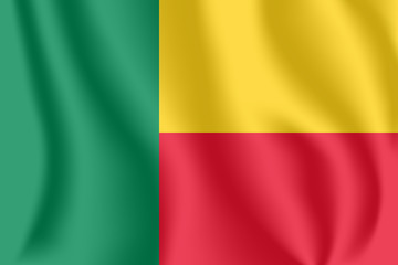 Flag of Benin. Realistic waving flag of Republic of Benin. Fabric textured flowing flag of Republic of Dahomey.