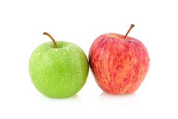 Green,Red apple on white background