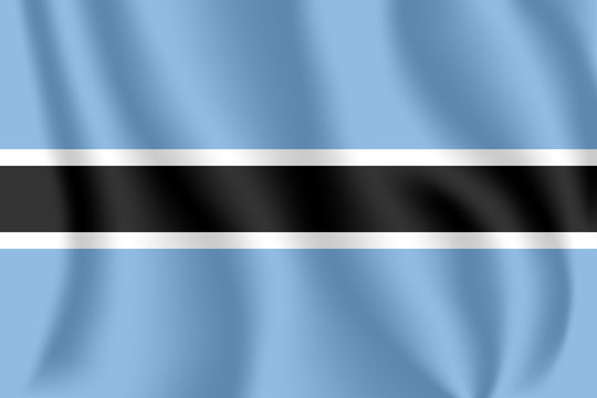 Flag of Botswana. Realistic waving flag of Republic of Botswana. Fabric textured flowing flag of Botswana.