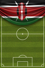 Fototapeta premium Kenya country flag draped over a football soccer pitch. 3D Rendering