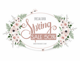 Spring sale background with beautiful flowers
