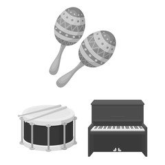 Musical instrument monochrome icons in set collection for design. String and Wind instrument vector symbol stock web illustration.
