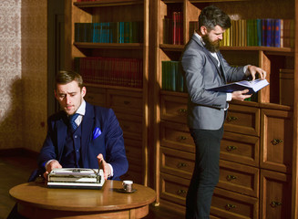 Intellectual elite concept. Oldfashioned man looking at book,