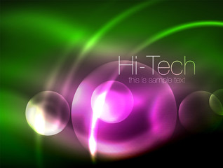 Blurred neon glowing circle, hi-tech modern bubble template, techno glowing glass round shapes or spheres. Geometric abstract background
