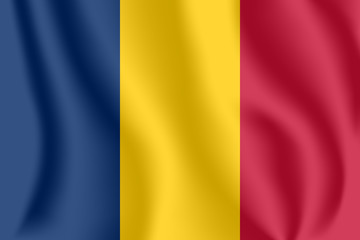 Flag of Chad. Realistic waving flag of Republic of Chad. Fabric textured flowing flag of Chad.