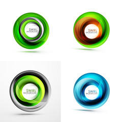 Swirl circular icons, spiral motion and rotation in circle shapes