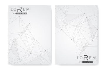 Vector templates for brochure magazine leaflet flyer cover booklet annual report. Modern futuristic hexagonal pattern with particle, molecule structure for medical, technology, chemistry, science.