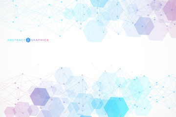 Modern futuristic background of the scientific hexagonal pattern. Virtual abstract background with particle, molecule structure for medical, technology, chemistry, science. Social network vector.