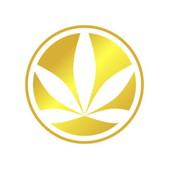 Circle Cannabis Golden Emblem Symbol Logo Design