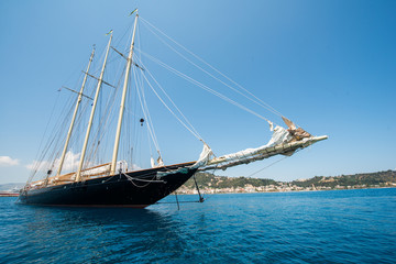 Fototapeta na wymiar A yacht outside of the harbour of zakynthos
