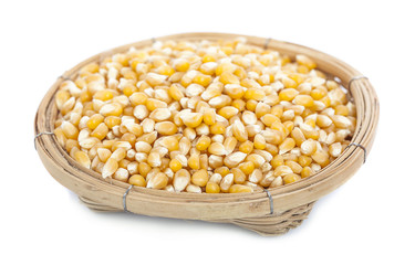 yellow Corn in basket isolated on white background