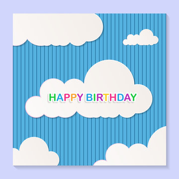 Birthday greeting card with cloud background.