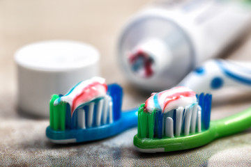 toothbrush and toothpaste on the shelf